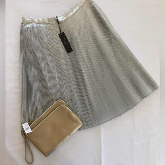 Talbots Dresses & Skirts - Talbots silver pleated 4P skirt and metallic gold wristlet